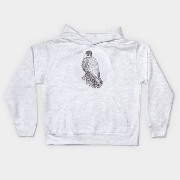 Hand drawn illustration of peregrine forest bird Kids Hoodie by Lshvsk